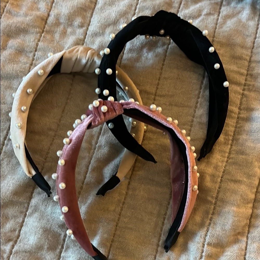Elegant Pearl-Studded Headbands - Black, Pink, Beige